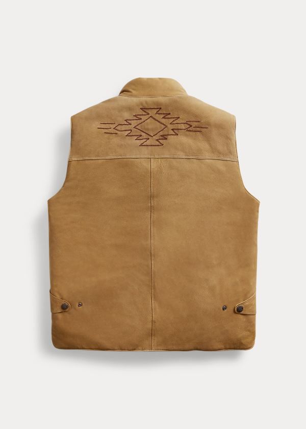 Ralph Lauren Hand-Embroidered Læder Veste Herre Danmark (PSZGB9028)